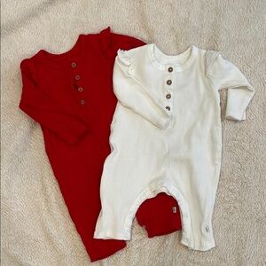 The Honest Company Red and White Footies One Piece Set